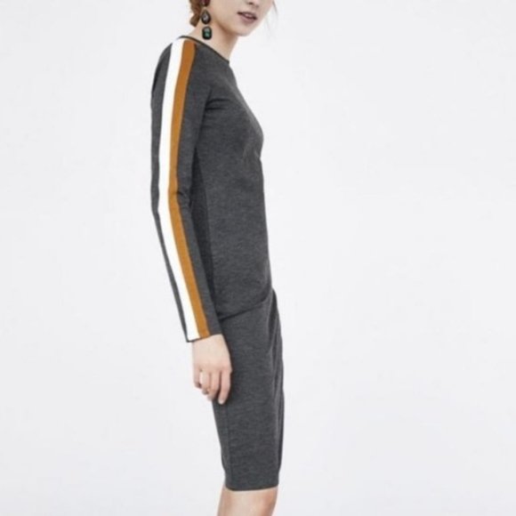 ZARA HEATHER GREY LONG SLEEVE MIDI DRESS - Picture 2 of 9